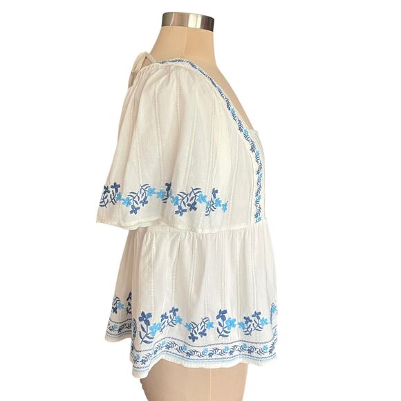 Old Navy Y2K Babydoll Floral Embroidery Top Sz L Boho Peasant Cottagecore Casual - Picture 5 of 10